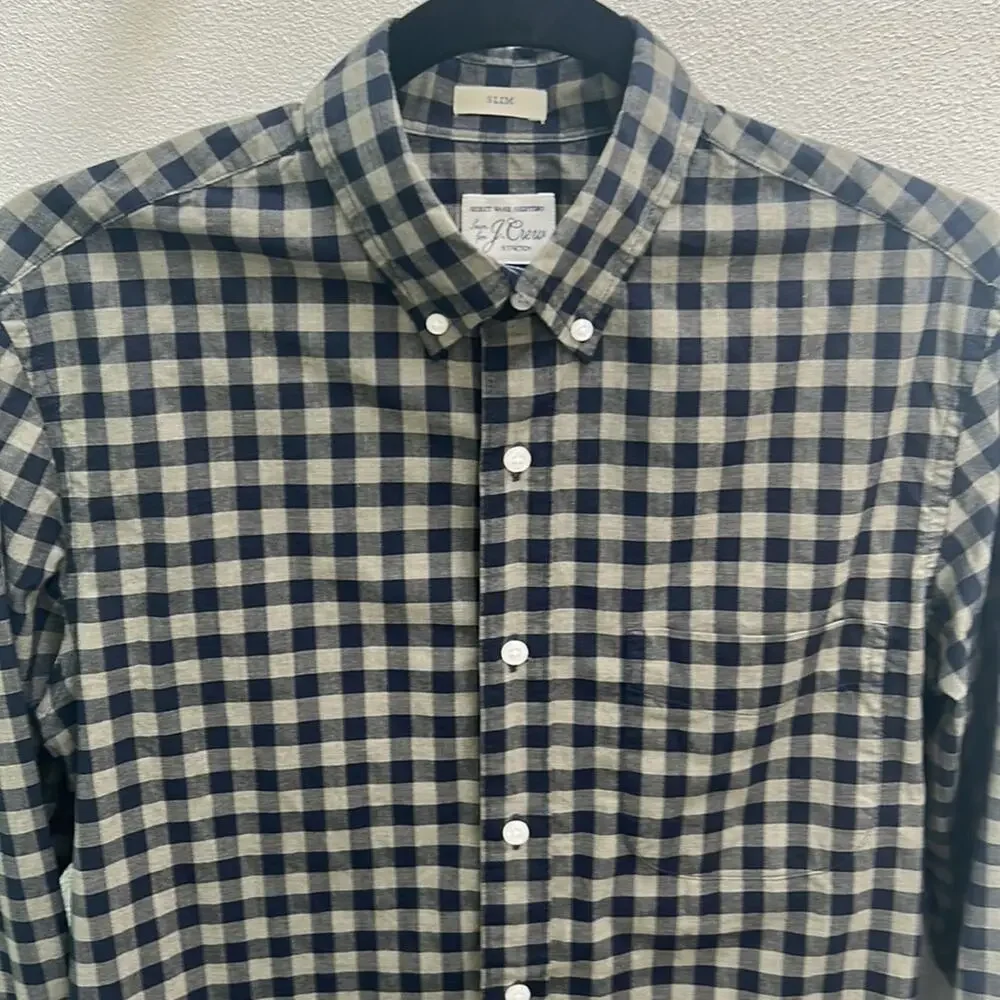 J Crew Slim Fit Stretch Secret Watch Button Down Shirt Navy Olive Plaid Small